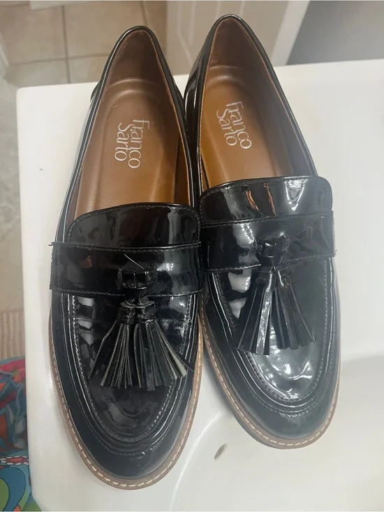 Franco Sarto Black Patent Tassel Slip-On Loafers