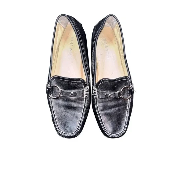 Nine West Womens Loafer Flats Black Slip-On Square Toe Buckle Detail 7 capsule