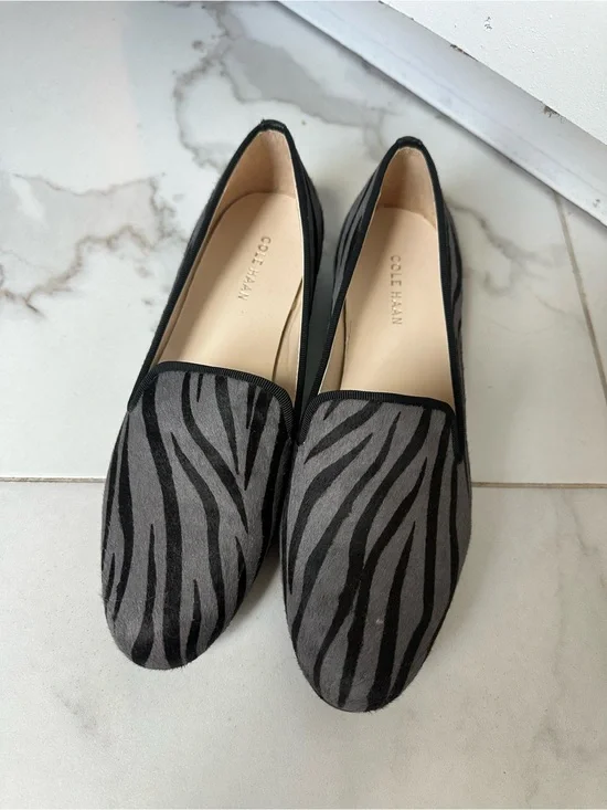 Cole Haan Gray & Black Zebra-Print Slip-On Loafers