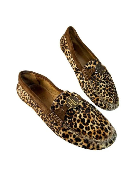 Ralph Lauren Carley II Leopard Haircalf Driving Loafers Leather Women's 7B