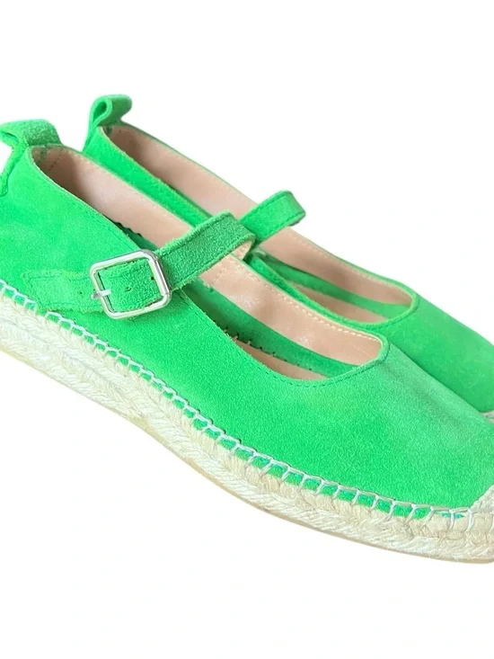 FABIOLAS Handmade In Spain Green Suede Mary Jane Espadrille Flats Size 38 US 7.5