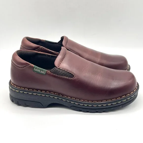 7W 7 WIDE WIDTH Eastland Womens Newport Brown Leather Slip On Loafers Shoes‎