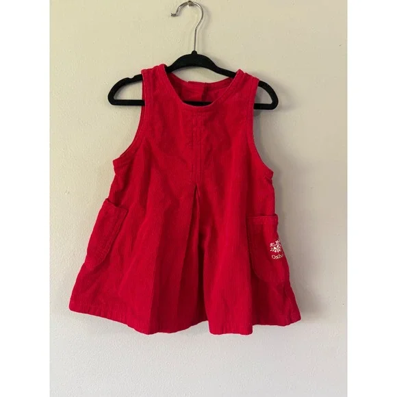 Vintage OshKosh Bgosh Red Corduroy Jumper Dress Floral 12M Made in Canada