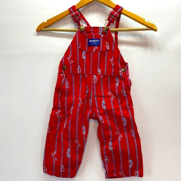 VTG Oshkosh B’Gosh Red White Blue Cars Boys‎ Overalls 24M Made in USA Vestbak