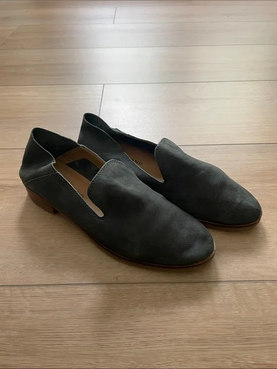 Lucky Brand Cahill Olive Green Leather Loafers Women 7 Slip on Work Casual #0009