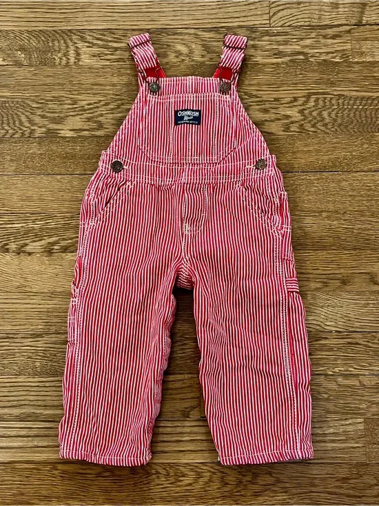 Vintage Oshkosh Red Stripe Long Overalls Boys 18M