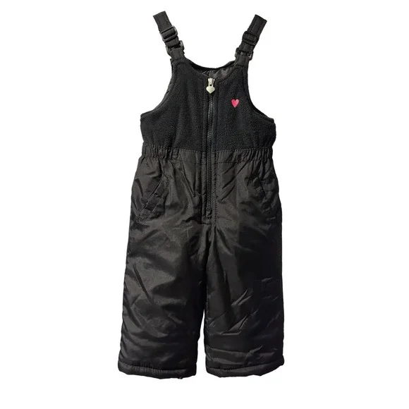 OshKosh B'gosh Black Fleece Lined Snow Bib Overalls Toddler 18M Heart‎ Pockets