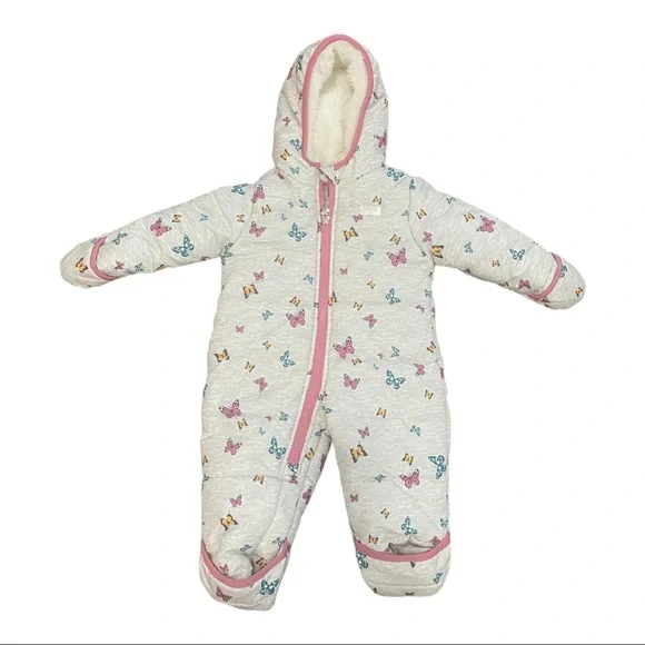 OSHKOSH Butterfly Sherpa Lined SNOWSUIT Gray and Pink BUNTING 6-9 months