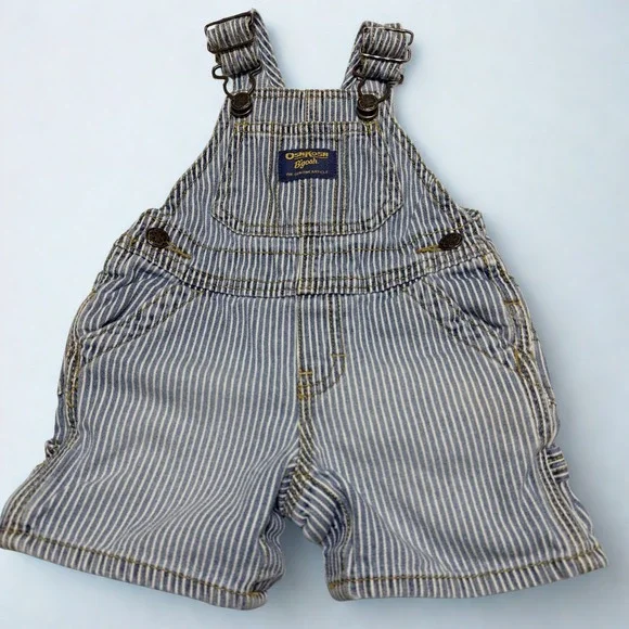 OshKosh Bgosh Baby Boys Blue Hickory Stripe Denim Overalls Shortalls 6 Months