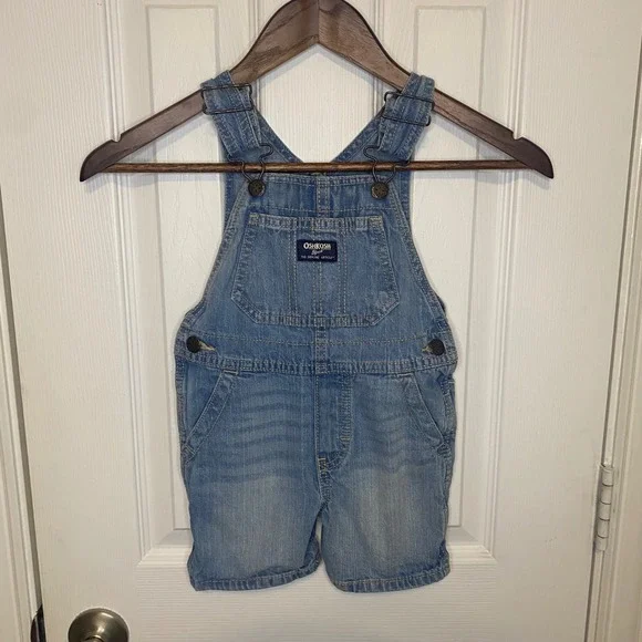 OshKosh Bgosh Toddler Boys 2T Denim Shortalls Light Wash Vestbak Overalls