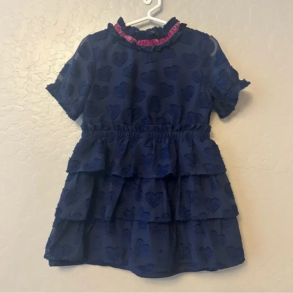 Genuine Kids from Oshkosh navy blue heart tiered dress with velvet detail 4T