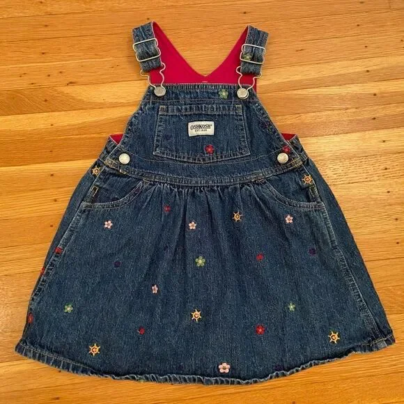 Osh Kosh B’Gosh Denim embroidered flower overall dress