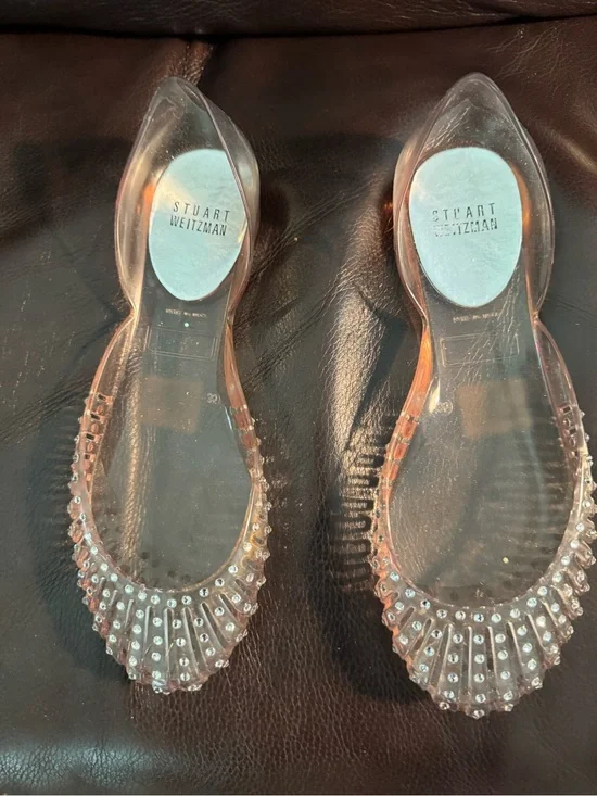 Stuart Weitzman Clear Crystal-Studded Jelly Flats
