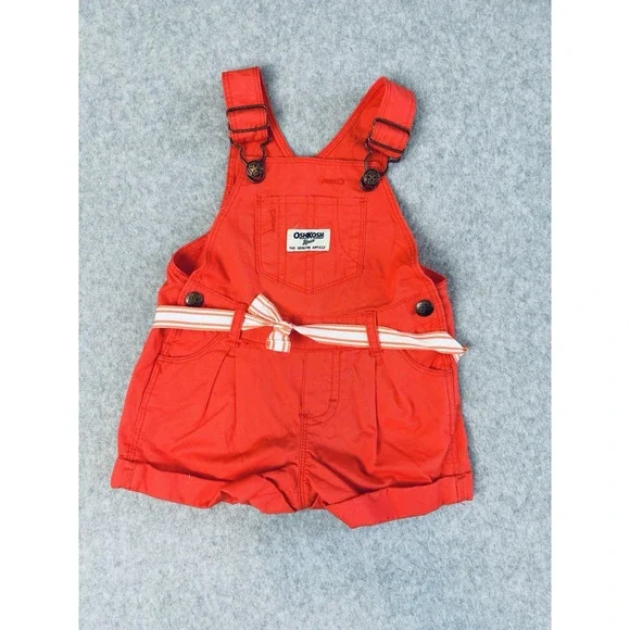 Oshkosh B'Gosh Overalls Shorts Girl's 9M Coral Baby Vestbak Adjustable Straps‎