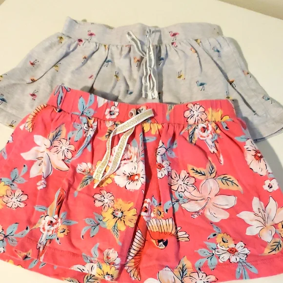 2 Oshkosh 2t Full Skirt Skorts Pink Floral Gray Flamingo 100% Cotton *
