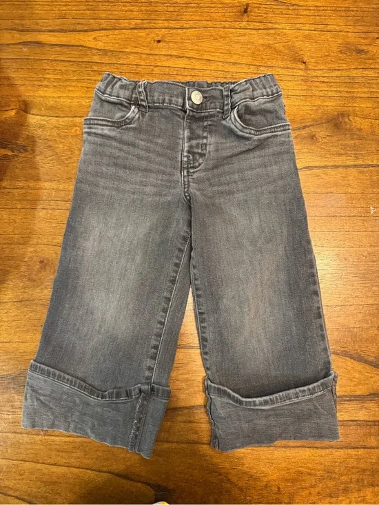 Kids Cuffed Wide Leg Charcoal Denim Jeans