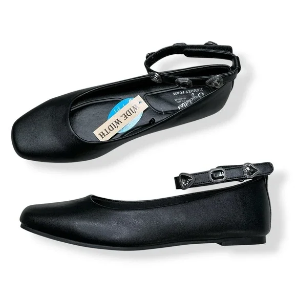 Seychelles Shoes Women 10W Black Ballet Flats Square Toe Diamond Wides NWT