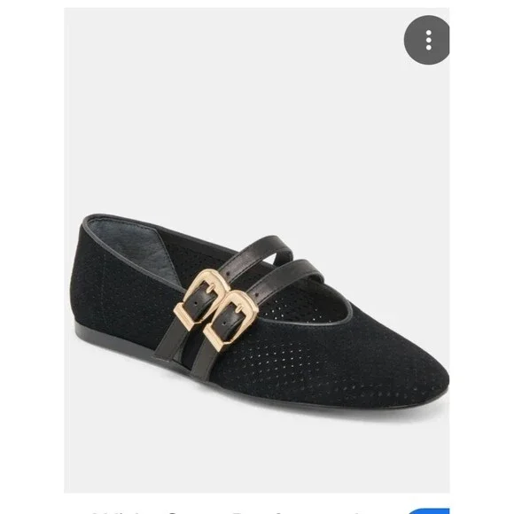 Dolce Vita Baylee Black Suede Perforated Ballet Flats Gold Buckles Size 8