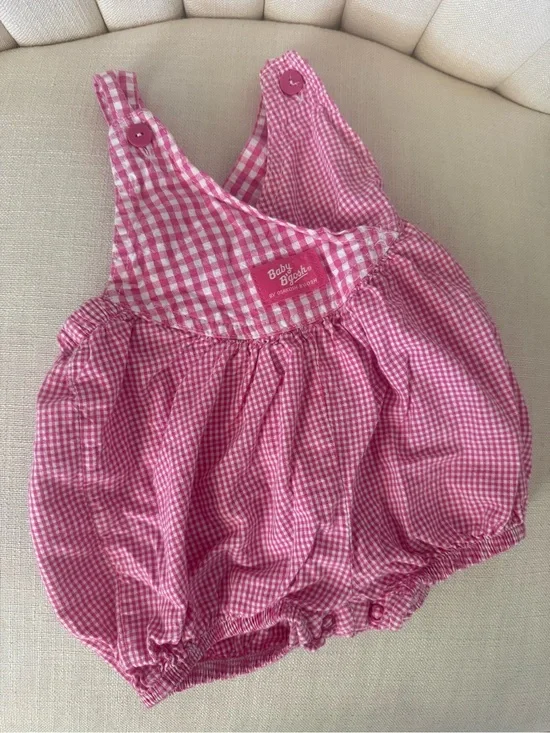 18mos vintage OshKosh Baby B'gosh VESTBAK gingham PINK romper overalls COTTON