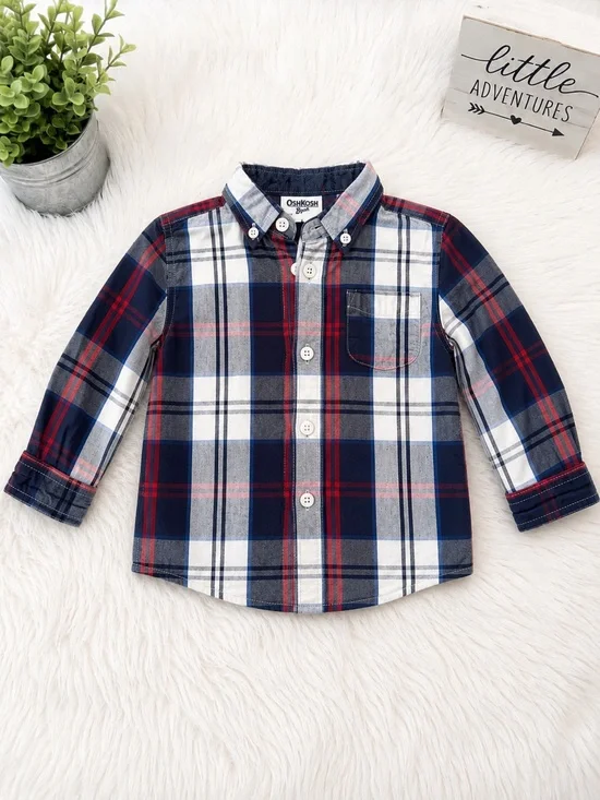 OshKosh B’gosh Toddler Boys Plaid Button-Down Shirt Size 24 Months
