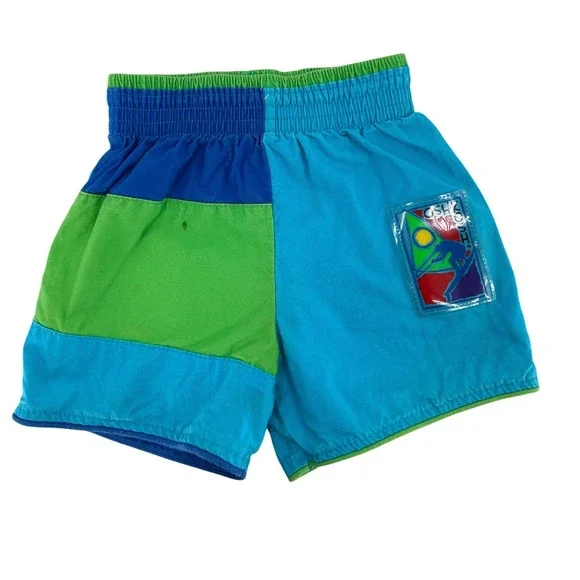 Vintage OshKosh Bgosh Kids Shorts 3T Blue Green Colorblock Windsurf Made in USA