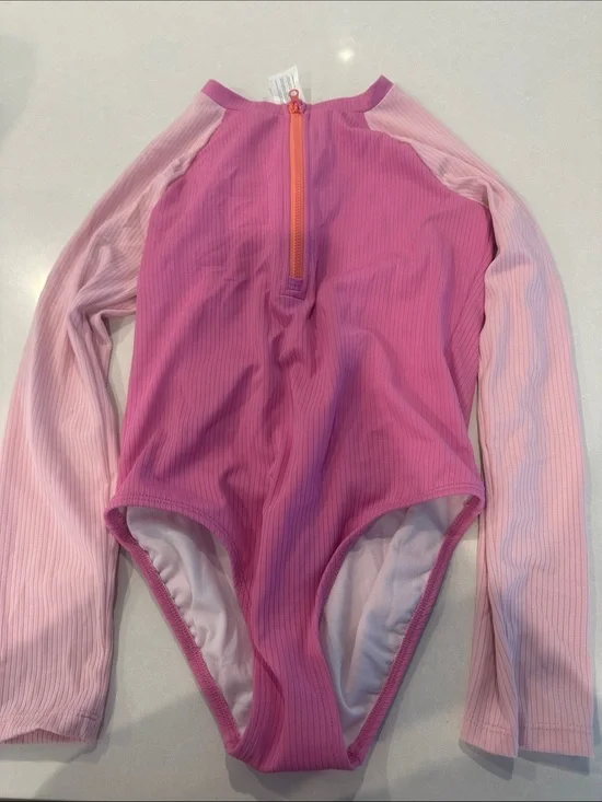 OshKosh B'gosh Pink Ribbed Long-Sleeve One-Piece with Light Pink Panels