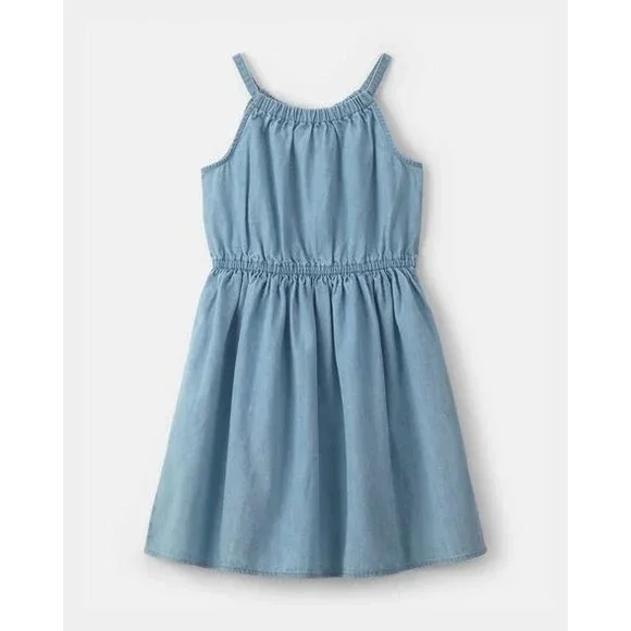OshKosh Bgosh Girls Blue Chambray Halter Dress Elastic Waist Sleeveless