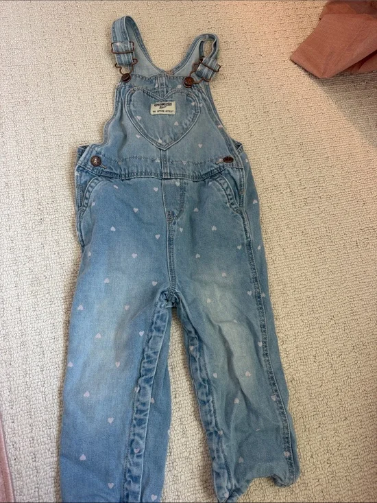 Oshkosh  Light Blue Denim Overalls with Small Pink Hearts - Kids