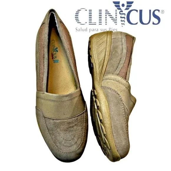Clinicus Women's Suede Slip-On Round Toe Low Top Loafer Shoes Beige Tan Size 8.5