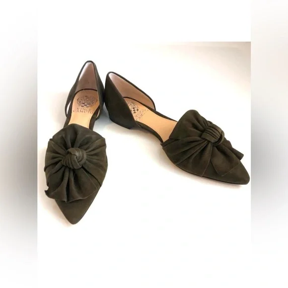 NWT VINCE CAMUTO Moressa Suede Flats Bow-Wrapped Dark Greenery 6