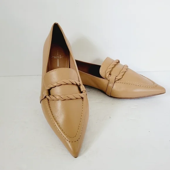 NEW Linea Paolo Nappa Leather Knotted Keeper Beige Loafers Size 7