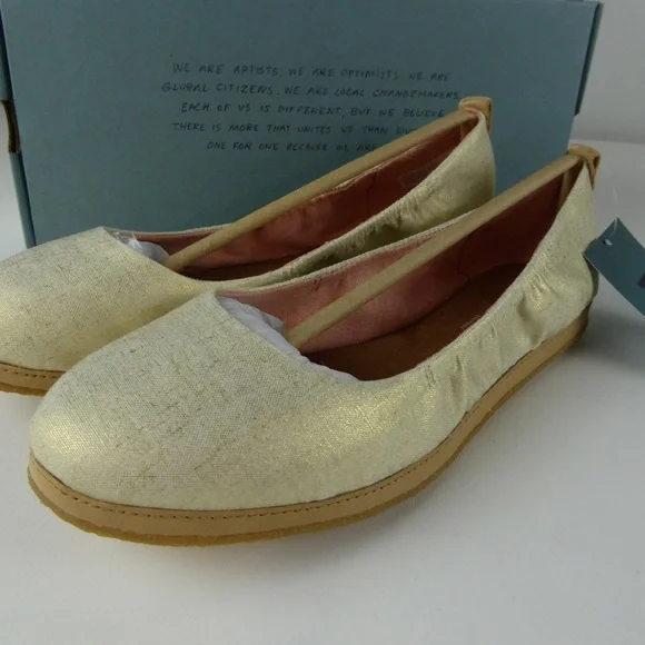 Toms Metallic Cream Slip-On Flats