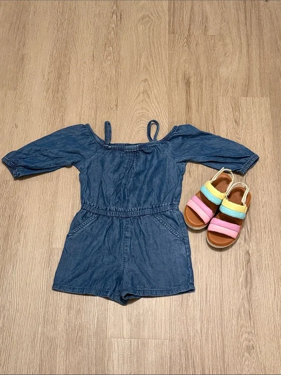 Denim Blue Girls' Romper