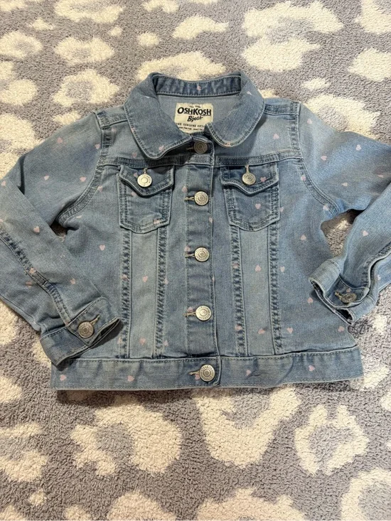 OshKosh B'gosh Light Blue Denim Jacket with Pink Heart Print Toddler Girl 4T
