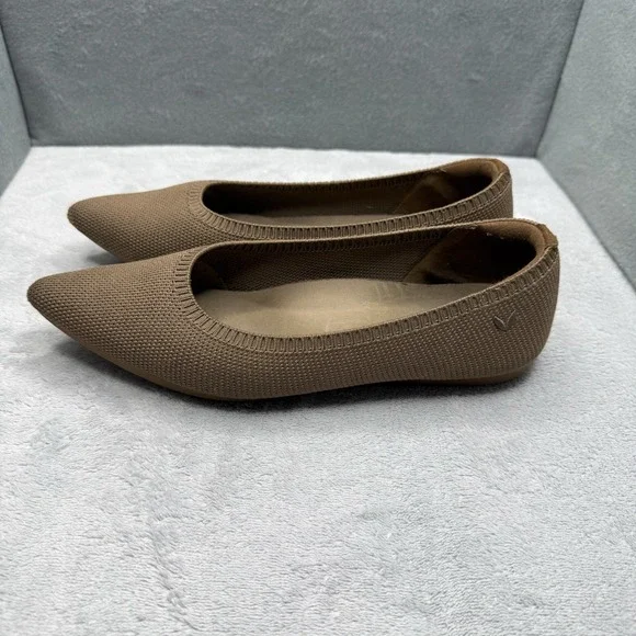 Vivaia Aria Pointed Toe Ballet Flats Brown Knit Water Resistant EU 37 US 7