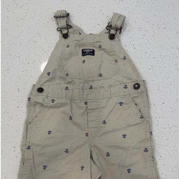 OshKosh B'gosh Overalls Kids 5T Tan Good Anchor Coastal Nautical Shortalls
