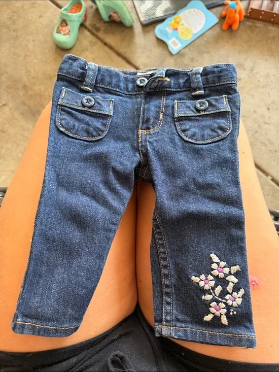 OshKosh B'gosh Dark Blue Denim Jeans with Embroidered Flowers