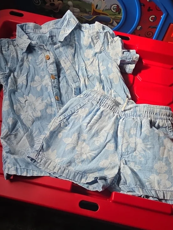 OshKosh B'gosh Light Blue Floral Matching Shirt & Shorts Set