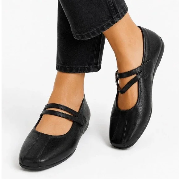 Style Step Black Mary Jane Double Strap Comfort Work Flats Women's Size 7.5