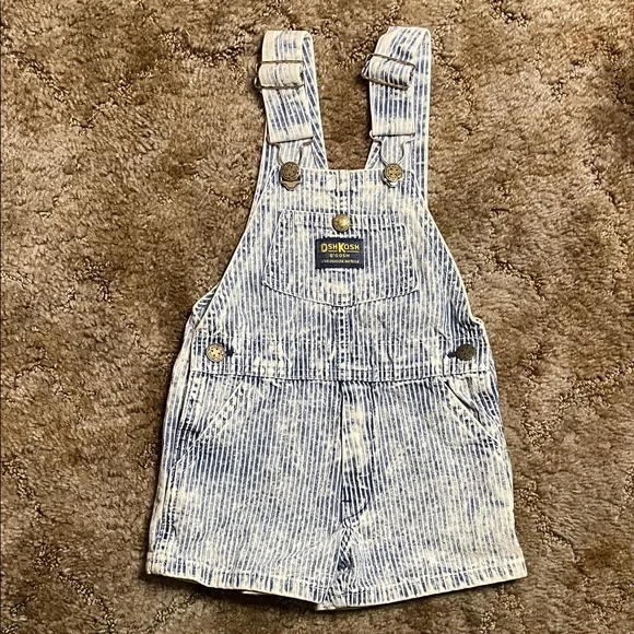 Oshkosh B'Gosh Vintage Denim Overalls ~ Size‎ 3T ~ Blue & White Stripes