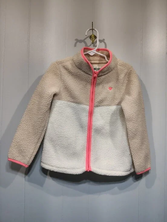 OshKosh B'gosh Girls 4T Full Zip Sherpa Fleece Jacket Cream White