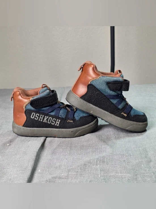 OshKosh B'gosh Toddler Boys High Top Sneakers Shoes Denim Brown Size 7M Camino