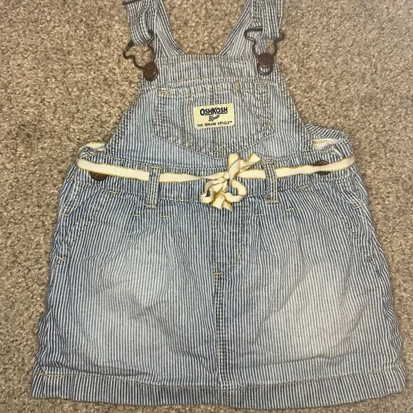 Baby Girls OshKosh B'Gosh Overall Denim Striped Skirt Jumper 12 mo Osh Kosh