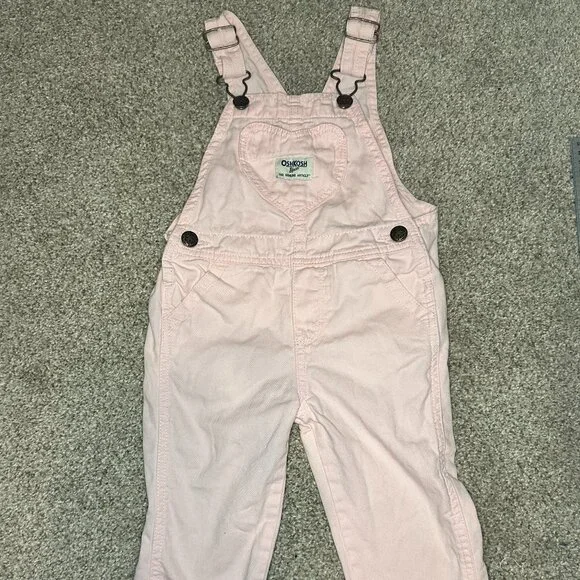 Osh Kosh B’gosh Overalls Girls 2T Pink Denim Vest back Heart Pocket OSHKOSH