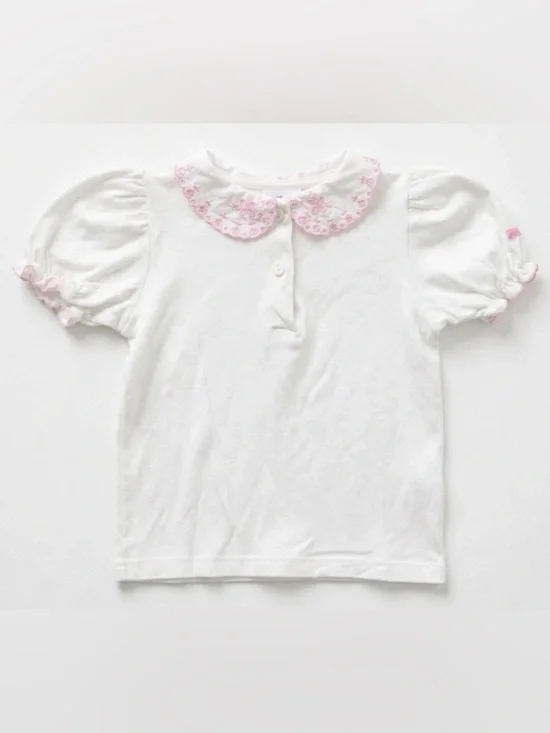 VTG OshKosh B'gosh Baby Girls Top 4T White Pink Embroidered Peter Pan Collar USA
