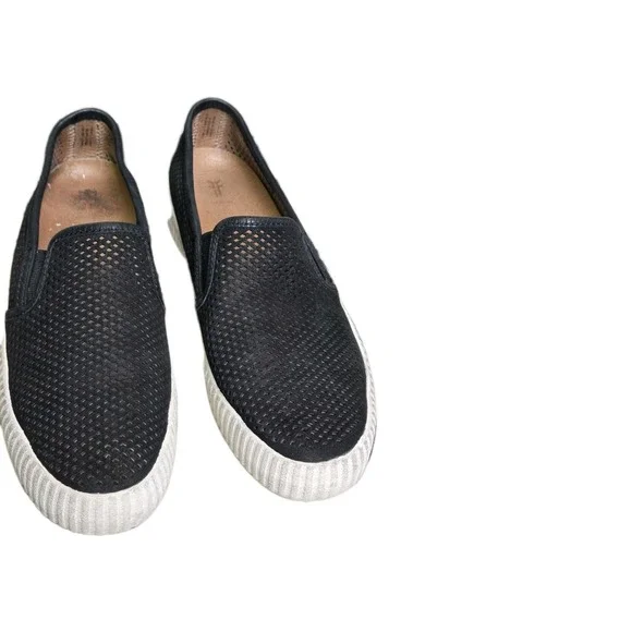 FRYE Camille Black Suede Perforated Slip‎ On Shoes Size 7.5 Preppy Minimalist