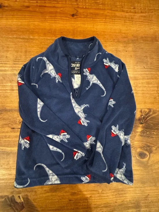 OshKosh B'gosh Navy Pullover with Gray Dinosaur Print and Red Hats