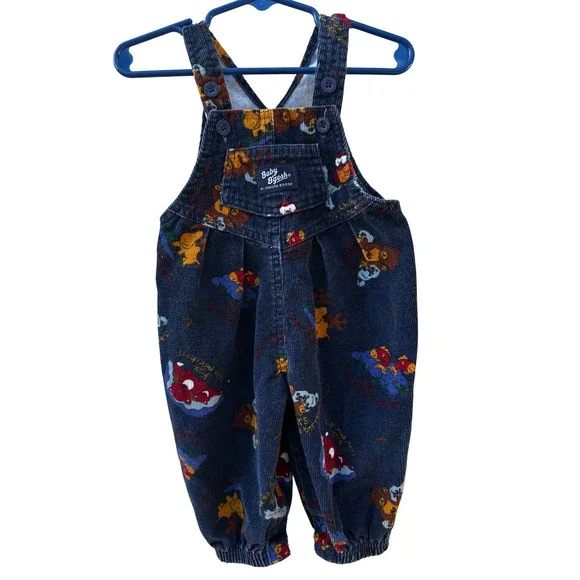 Vintage Baby OshKosh Bgosh Navy Corduroy Animal Print Overalls USA 9-12M