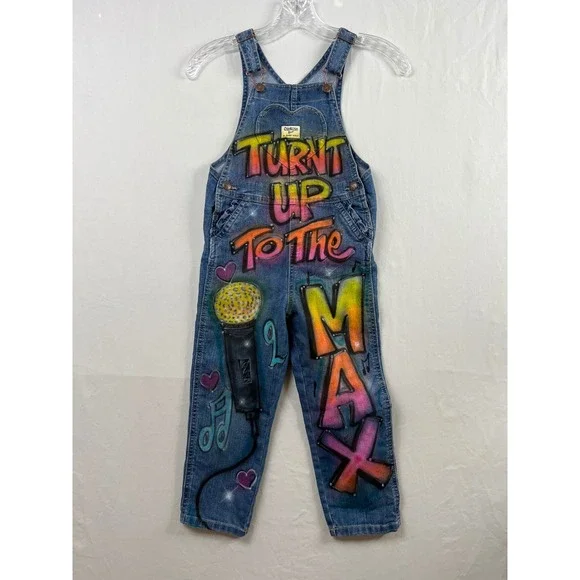 OshKosh B'gosh Overalls Toddler 5T Blue Airbrushed Turnt It Up To The Max Music