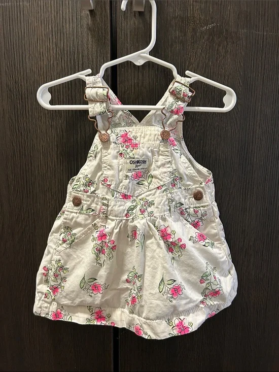 OshKosh B'gosh Cream Floral Overall Dress with Pink Accents